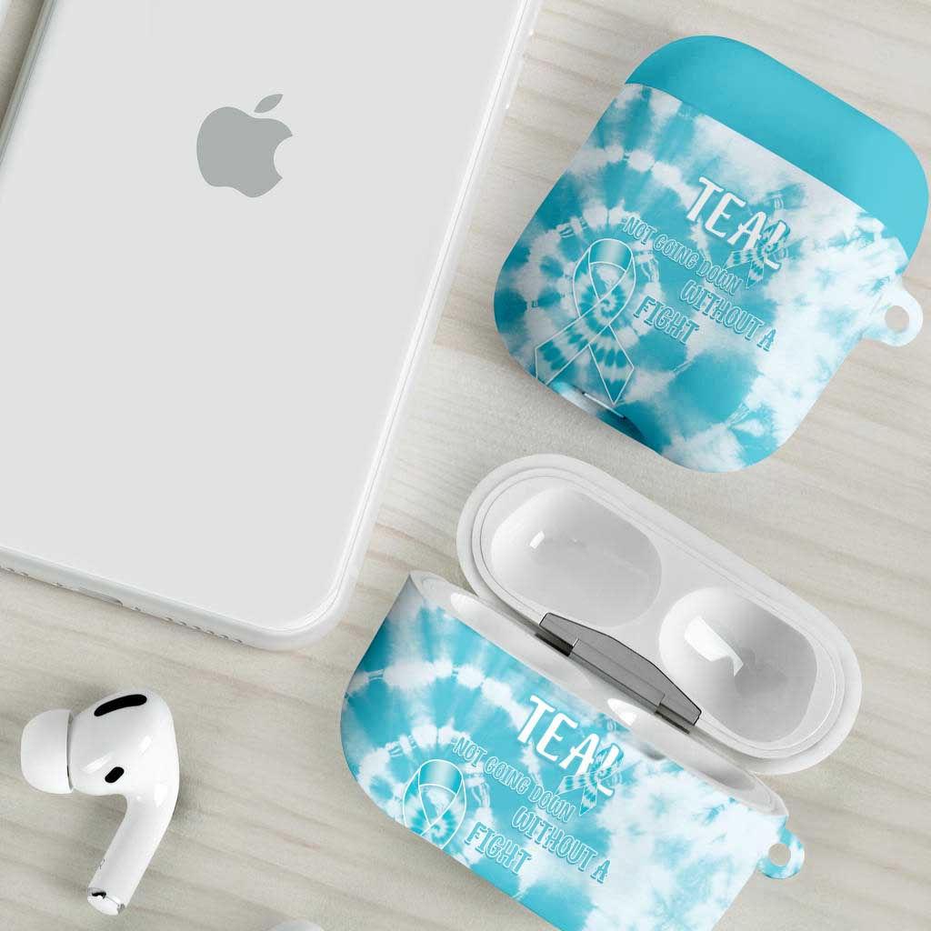Teal Ribbon Cervical Cancer Awareness AirPods Case Not Going Down Without A Fight Tie Dye - Wonder Print Shop