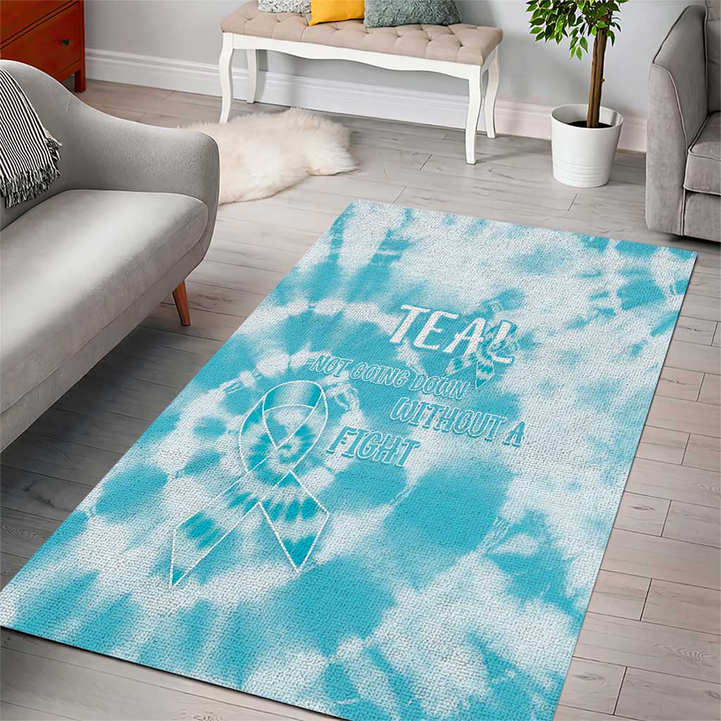 Teal Ribbon Cervical Cancer Awareness Area Rug Not Going Down Without A Fight Tie Dye - Wonder Print Shop