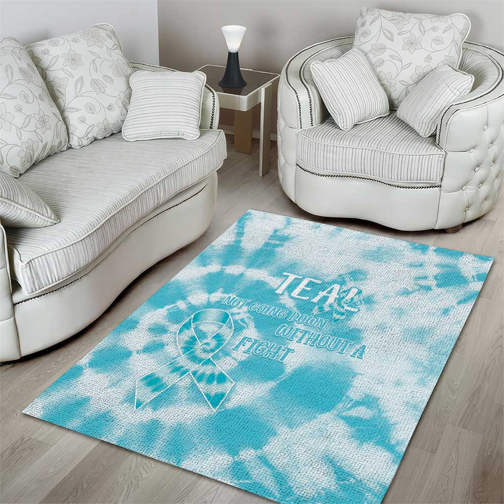 Teal Ribbon Cervical Cancer Awareness Area Rug Not Going Down Without A Fight Tie Dye - Wonder Print Shop