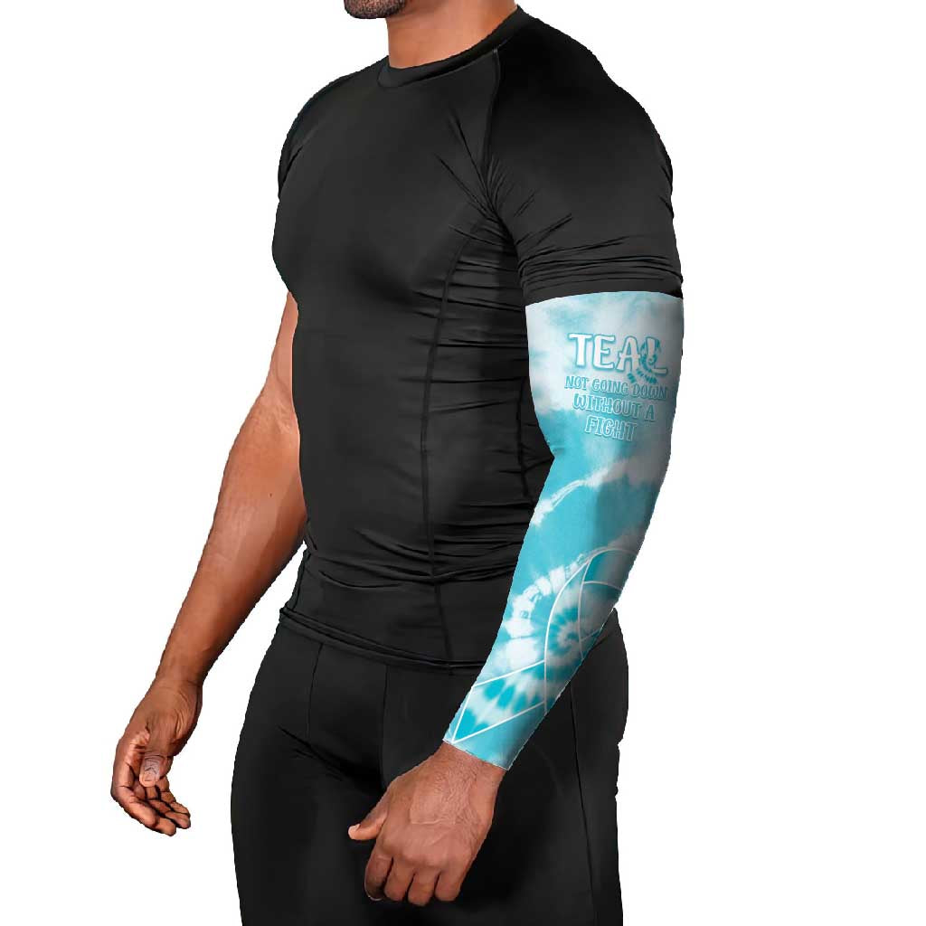 Teal Ribbon Cervical Cancer Awareness Arm Sleeves Not Going Down Without A Fight Tie Dye - Wonder Print Shop