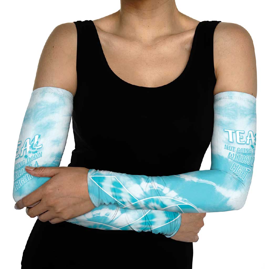 Teal Ribbon Cervical Cancer Awareness Arm Sleeves Not Going Down Without A Fight Tie Dye - Wonder Print Shop