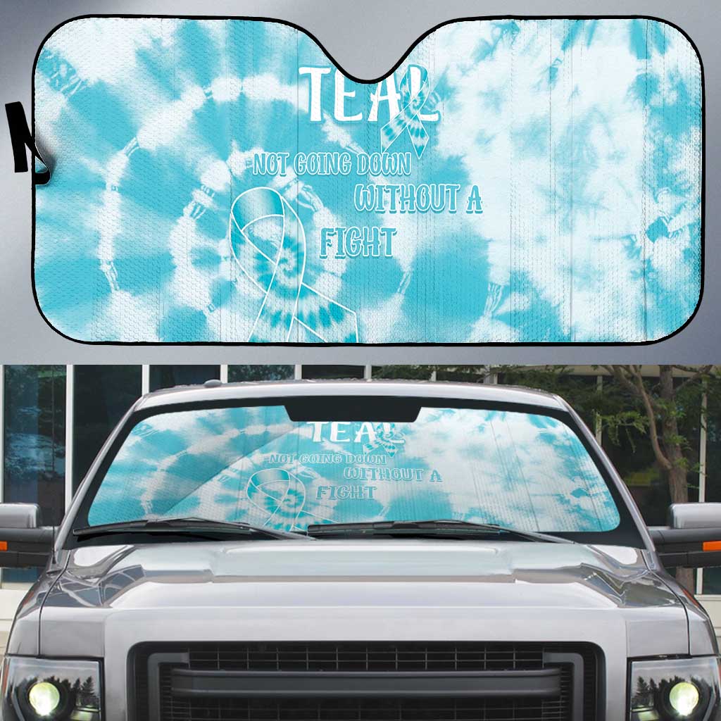 Teal Ribbon Cervical Cancer Awareness Auto Sun Shade Not Going Down Without A Fight Tie Dye - Wonder Print Shop
