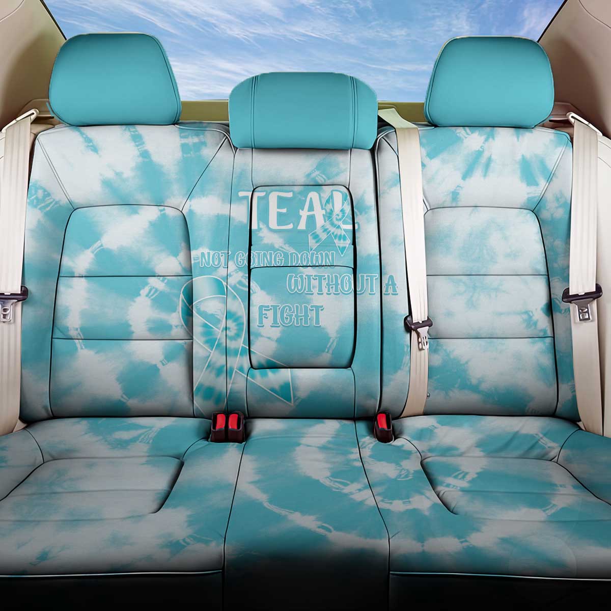 Teal Ribbon Cervical Cancer Awareness Back Car Seat Cover Not Going Down Without A Fight Tie Dye - Wonder Print Shop