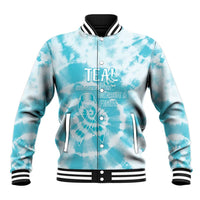 Teal Ribbon Cervical Cancer Awareness Baseball Jacket Not Going Down Without A Fight Tie Dye - Wonder Print Shop