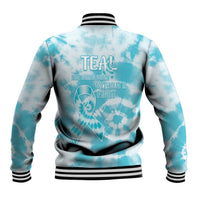 Teal Ribbon Cervical Cancer Awareness Baseball Jacket Not Going Down Without A Fight Tie Dye - Wonder Print Shop