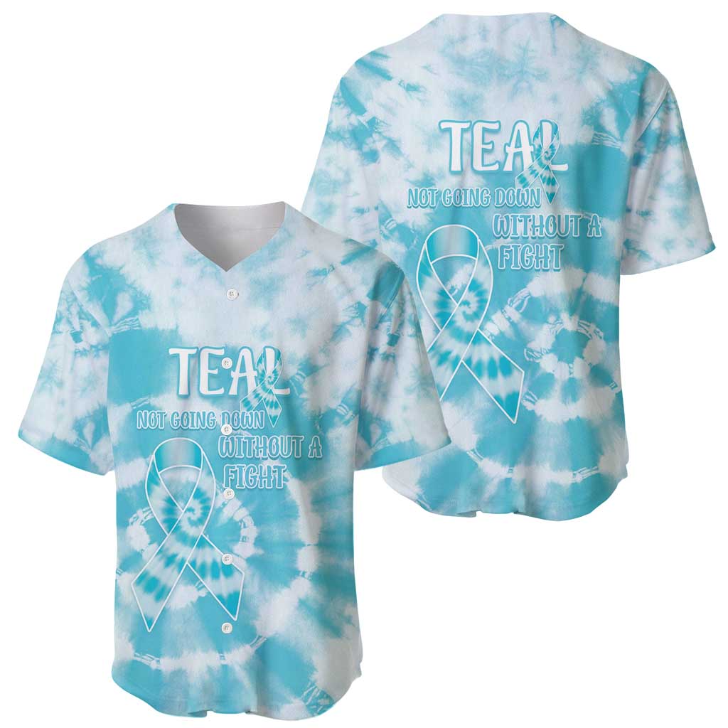 Teal Ribbon Cervical Cancer Awareness Baseball Jersey Not Going Down Without A Fight Tie Dye - Wonder Print Shop