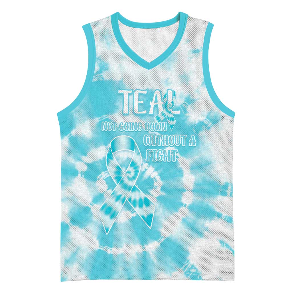 Teal Ribbon Cervical Cancer Awareness Basketball Jersey Not Going Down Without A Fight Tie Dye - Wonder Print Shop