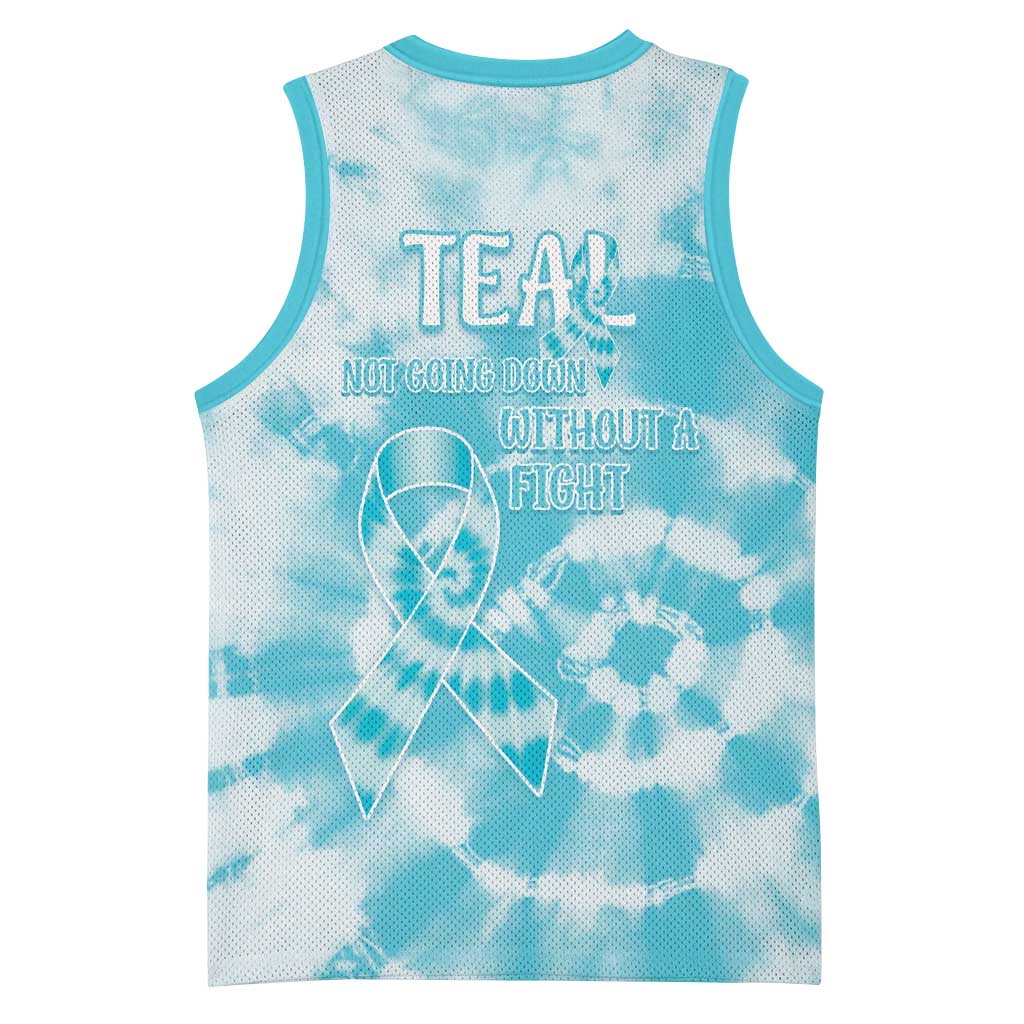 Teal Ribbon Cervical Cancer Awareness Basketball Jersey Not Going Down Without A Fight Tie Dye - Wonder Print Shop