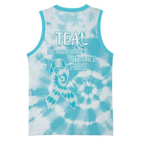 Teal Ribbon Cervical Cancer Awareness Basketball Jersey Not Going Down Without A Fight Tie Dye - Wonder Print Shop
