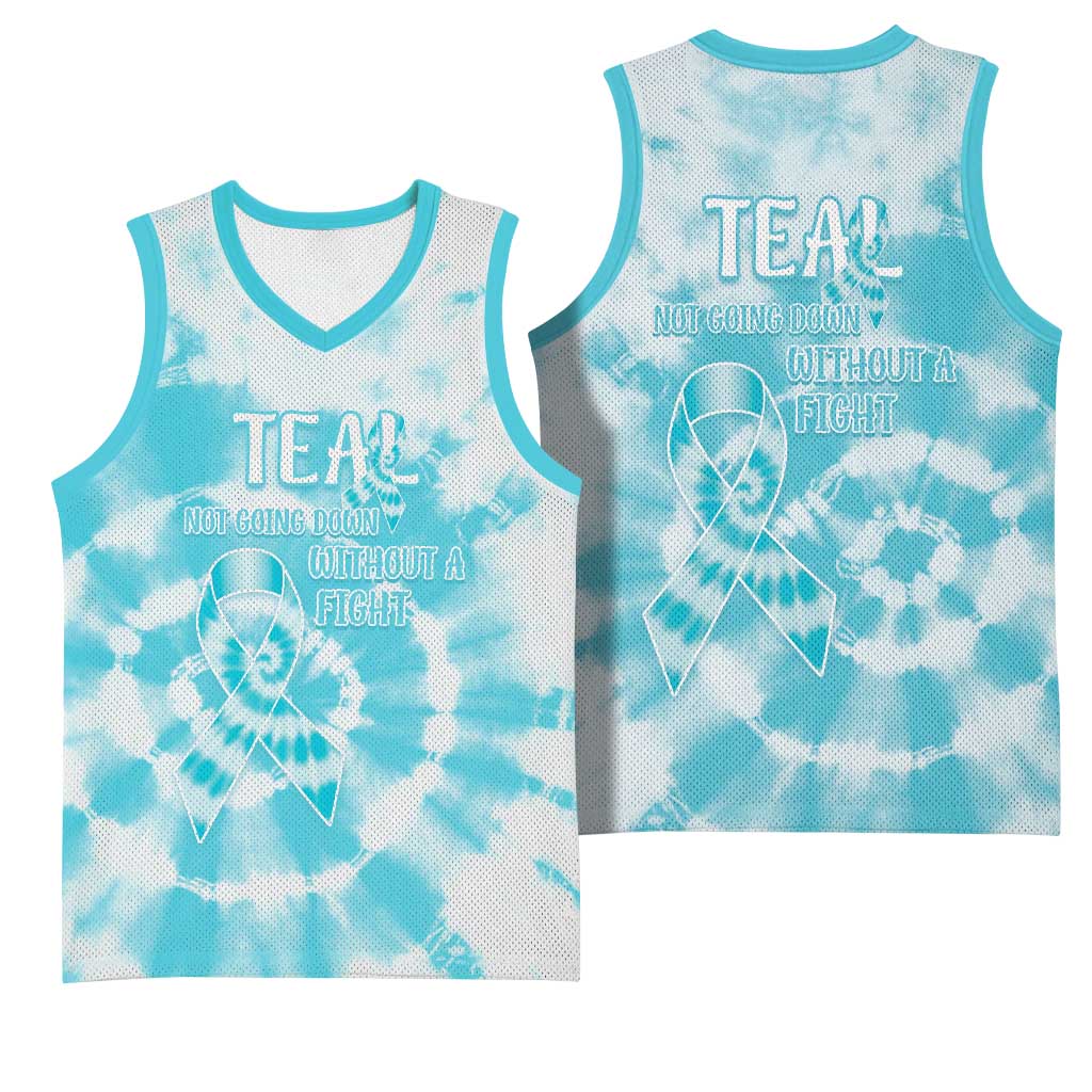 Teal Ribbon Cervical Cancer Awareness Basketball Jersey Not Going Down Without A Fight Tie Dye - Wonder Print Shop