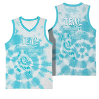 Teal Ribbon Cervical Cancer Awareness Basketball Jersey Not Going Down Without A Fight Tie Dye - Wonder Print Shop