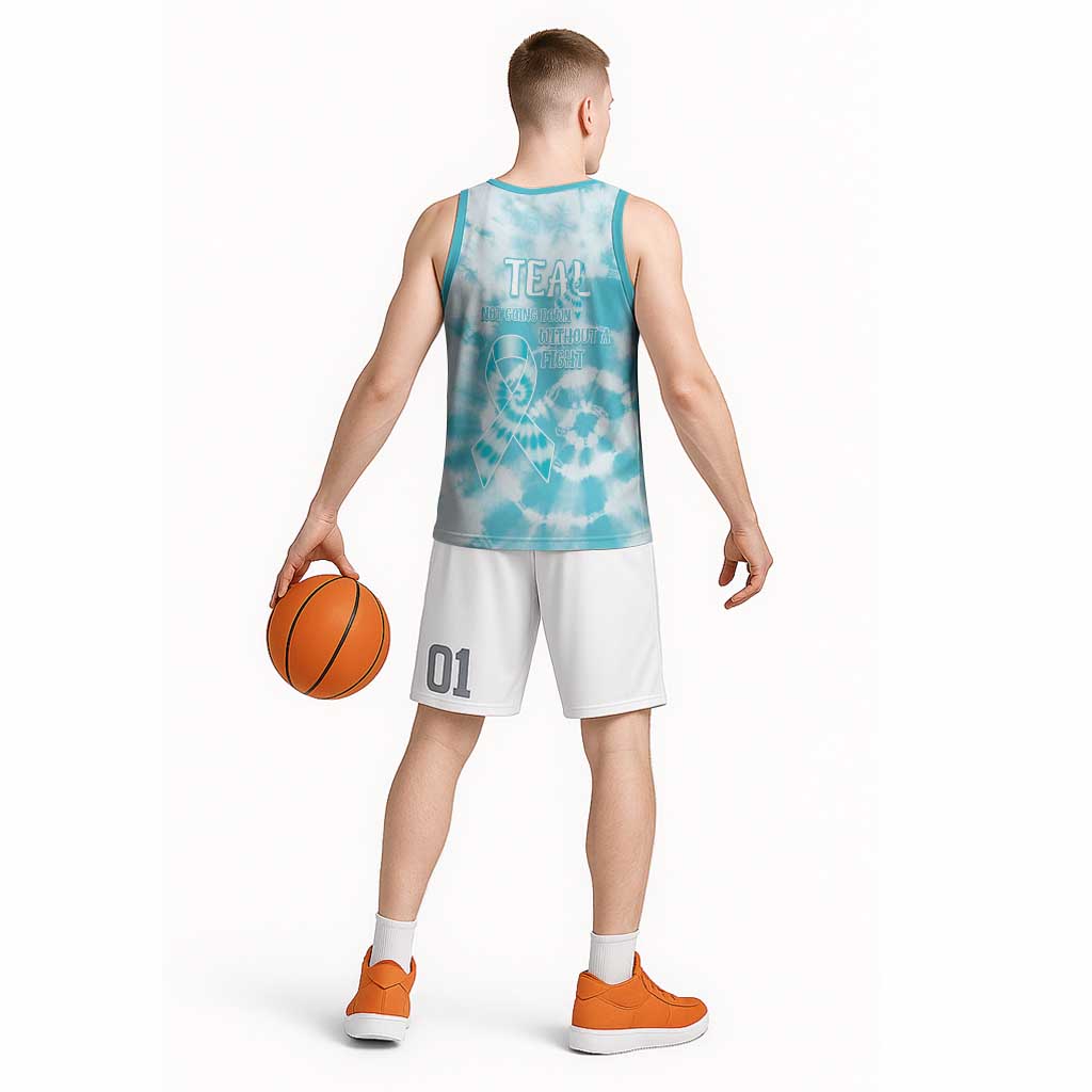 Teal Ribbon Cervical Cancer Awareness Basketball Jersey Not Going Down Without A Fight Tie Dye - Wonder Print Shop