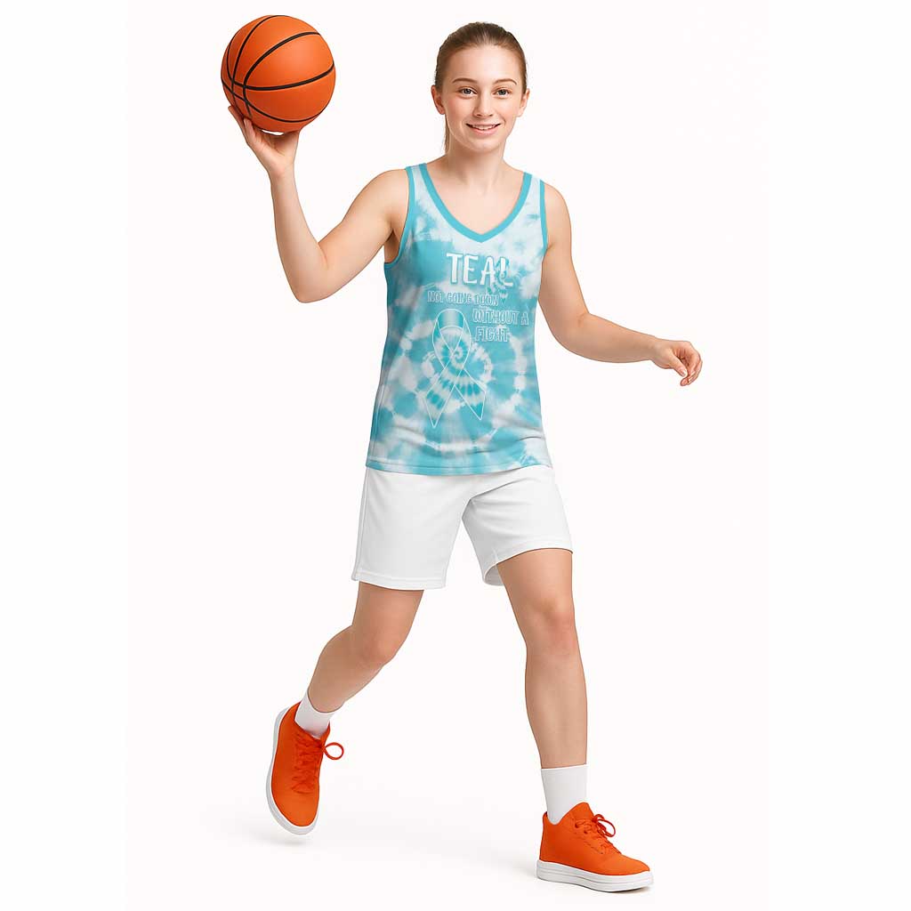 Teal Ribbon Cervical Cancer Awareness Basketball Jersey Not Going Down Without A Fight Tie Dye - Wonder Print Shop