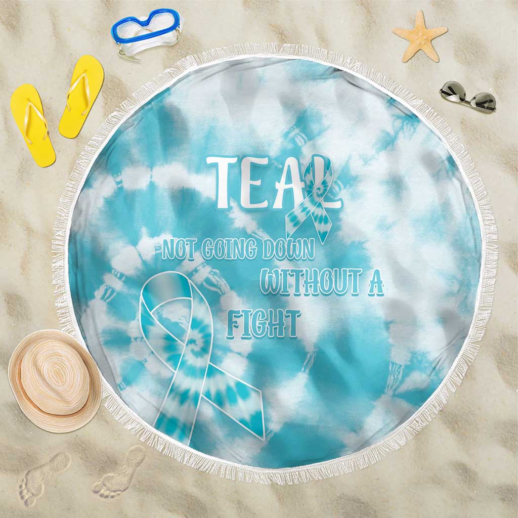 Teal Ribbon Cervical Cancer Awareness Beach Blanket Not Going Down Without A Fight Tie Dye - Wonder Print Shop
