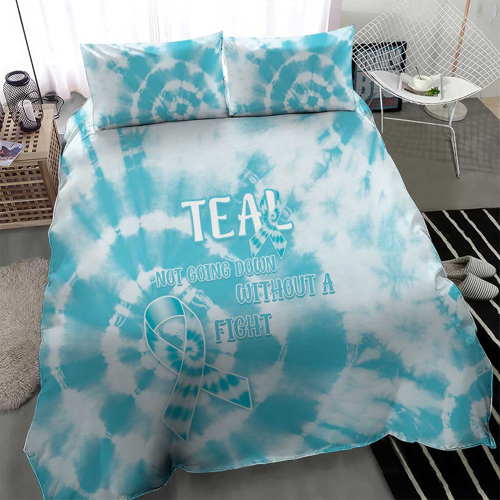 Teal Ribbon Cervical Cancer Awareness Bedding Set Not Going Down Without A Fight Tie Dye - Wonder Print Shop