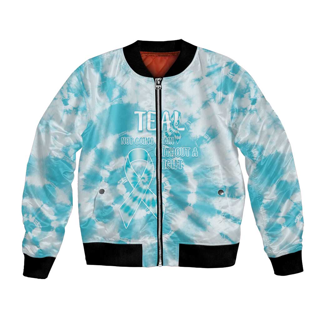 Teal Ribbon Cervical Cancer Awareness Bomber Jacket Not Going Down Without A Fight Tie Dye - Wonder Print Shop