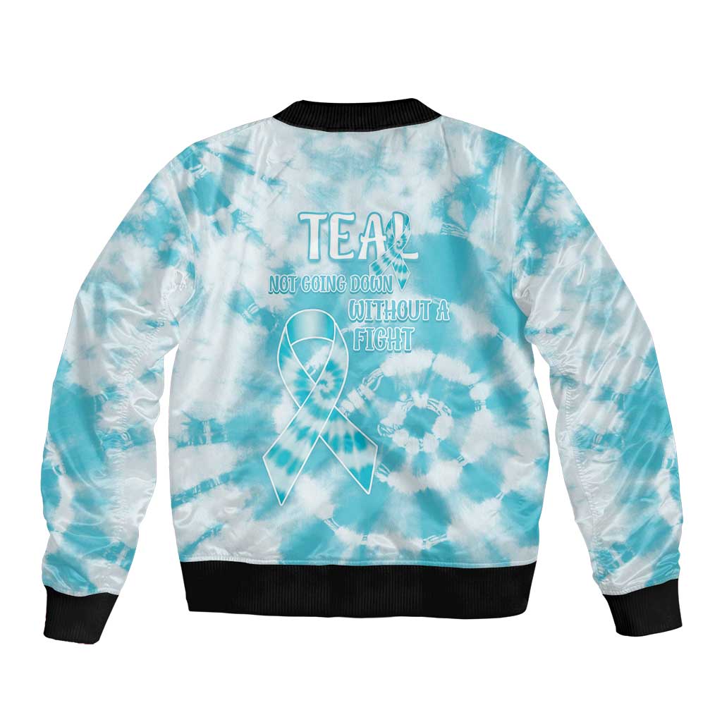 Teal Ribbon Cervical Cancer Awareness Bomber Jacket Not Going Down Without A Fight Tie Dye - Wonder Print Shop