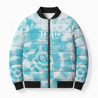 Teal Ribbon Cervical Cancer Awareness Bomber Puffer Jacket Not Going Down Without A Fight Tie Dye - Wonder Print Shop