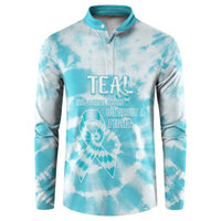 Teal Ribbon Cervical Cancer Awareness Button Sweatshirt Not Going Down Without A Fight Tie Dye - Wonder Print Shop