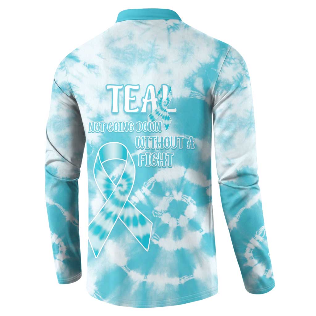 Teal Ribbon Cervical Cancer Awareness Button Sweatshirt Not Going Down Without A Fight Tie Dye - Wonder Print Shop
