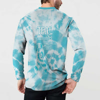 Teal Ribbon Cervical Cancer Awareness Button Sweatshirt Not Going Down Without A Fight Tie Dye - Wonder Print Shop