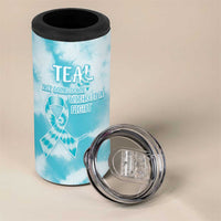 Teal Ribbon Cervical Cancer Awareness 4 in 1 Can Cooler Tumbler Not Going Down Without A Fight Tie Dye - Wonder Print Shop
