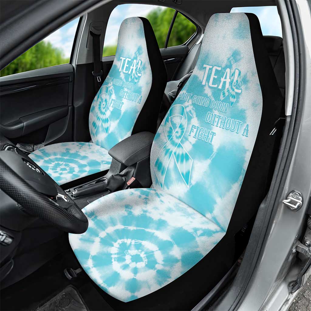 Teal Ribbon Cervical Cancer Awareness Car Seat Cover Not Going Down Without A Fight Tie Dye - Wonder Print Shop