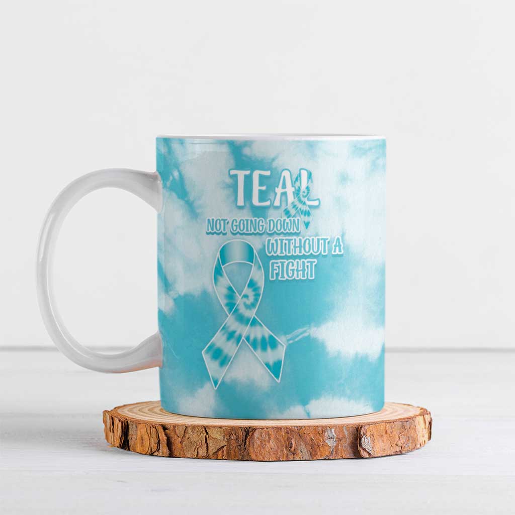 Teal Ribbon Cervical Cancer Awareness Ceramic Mug Not Going Down Without A Fight Tie Dye - Wonder Print Shop