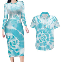 Teal Ribbon Cervical Cancer Awareness Couples Matching Long Sleeve Bodycon Dress and Hawaiian Shirt Not Going Down Without A Fight Tie Dye - Wonder Print Shop
