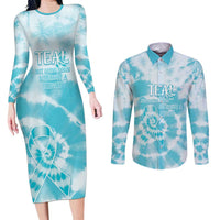 Teal Ribbon Cervical Cancer Awareness Couples Matching Long Sleeve Bodycon Dress and Long Sleeve Button Shirt Not Going Down Without A Fight Tie Dye - Wonder Print Shop