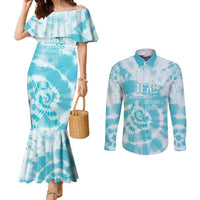 Teal Ribbon Cervical Cancer Awareness Couples Matching Mermaid Dress and Long Sleeve Button Shirt Not Going Down Without A Fight Tie Dye - Wonder Print Shop
