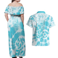 Teal Ribbon Cervical Cancer Awareness Couples Matching Off Shoulder Maxi Dress and Hawaiian Shirt Not Going Down Without A Fight Tie Dye - Wonder Print Shop