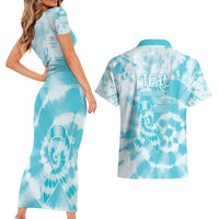 Teal Ribbon Cervical Cancer Awareness Couples Matching Short Sleeve Bodycon Dress and Hawaiian Shirt Not Going Down Without A Fight Tie Dye - Wonder Print Shop