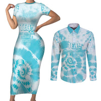 Teal Ribbon Cervical Cancer Awareness Couples Matching Short Sleeve Bodycon Dress and Long Sleeve Button Shirt Not Going Down Without A Fight Tie Dye - Wonder Print Shop
