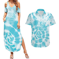 Teal Ribbon Cervical Cancer Awareness Couples Matching Summer Maxi Dress and Hawaiian Shirt Not Going Down Without A Fight Tie Dye - Wonder Print Shop