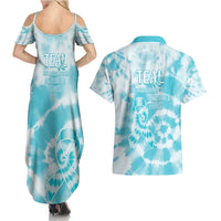 Teal Ribbon Cervical Cancer Awareness Couples Matching Summer Maxi Dress and Hawaiian Shirt Not Going Down Without A Fight Tie Dye - Wonder Print Shop