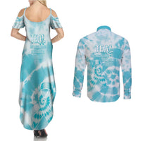 Teal Ribbon Cervical Cancer Awareness Couples Matching Summer Maxi Dress and Long Sleeve Button Shirt Not Going Down Without A Fight Tie Dye - Wonder Print Shop