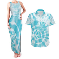 Teal Ribbon Cervical Cancer Awareness Couples Matching Tank Maxi Dress and Hawaiian Shirt Not Going Down Without A Fight Tie Dye - Wonder Print Shop