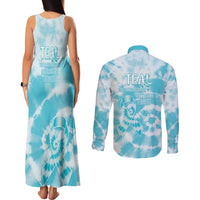 Teal Ribbon Cervical Cancer Awareness Couples Matching Tank Maxi Dress and Long Sleeve Button Shirt Not Going Down Without A Fight Tie Dye - Wonder Print Shop