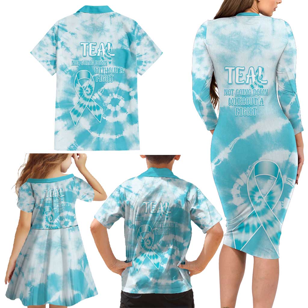 Teal Ribbon Cervical Cancer Awareness Family Matching Long Sleeve Bodycon Dress and Hawaiian Shirt Not Going Down Without A Fight Tie Dye - Wonder Print Shop