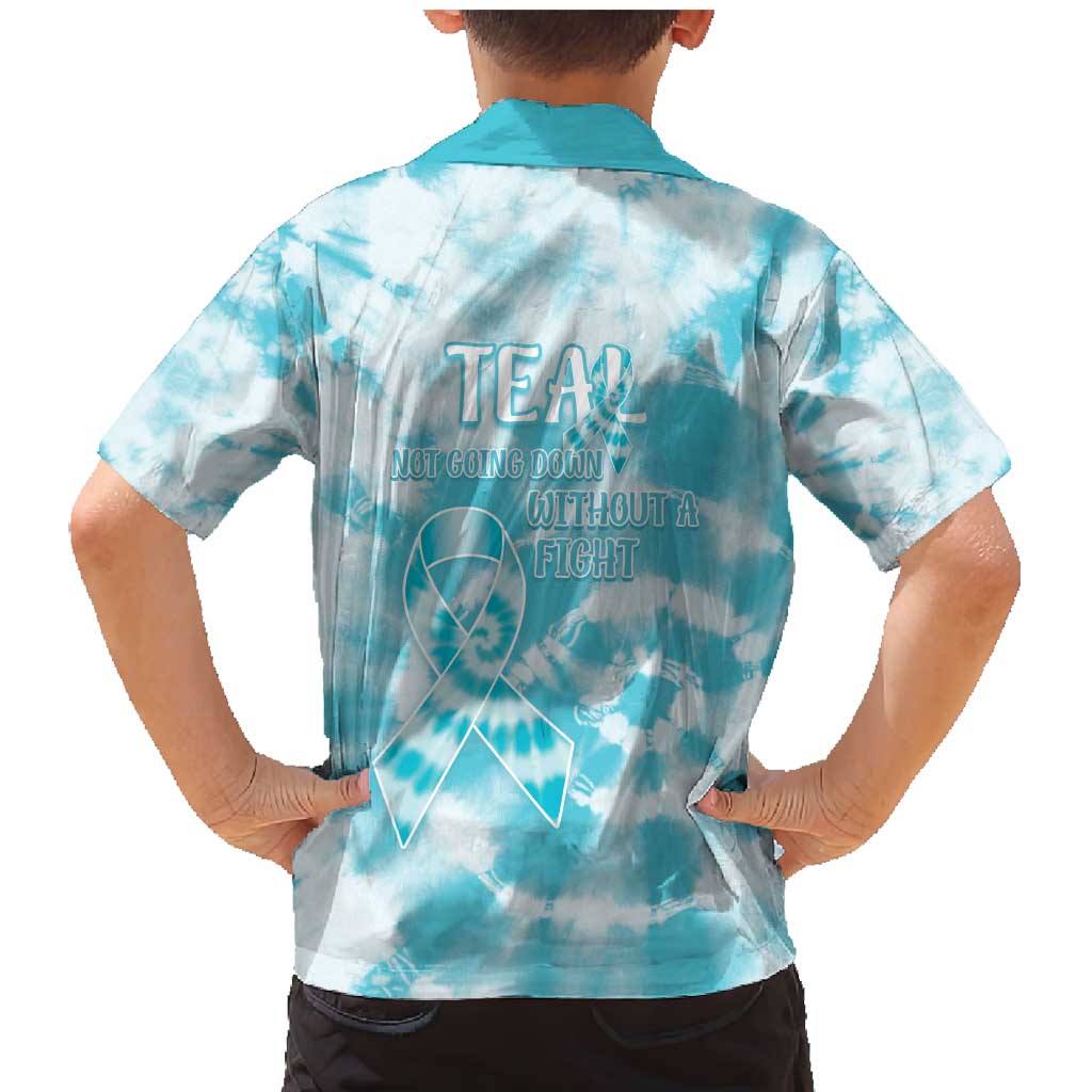Teal Ribbon Cervical Cancer Awareness Family Matching Mermaid Dress and Hawaiian Shirt Not Going Down Without A Fight Tie Dye - Wonder Print Shop