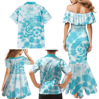 Teal Ribbon Cervical Cancer Awareness Family Matching Mermaid Dress and Hawaiian Shirt Not Going Down Without A Fight Tie Dye - Wonder Print Shop