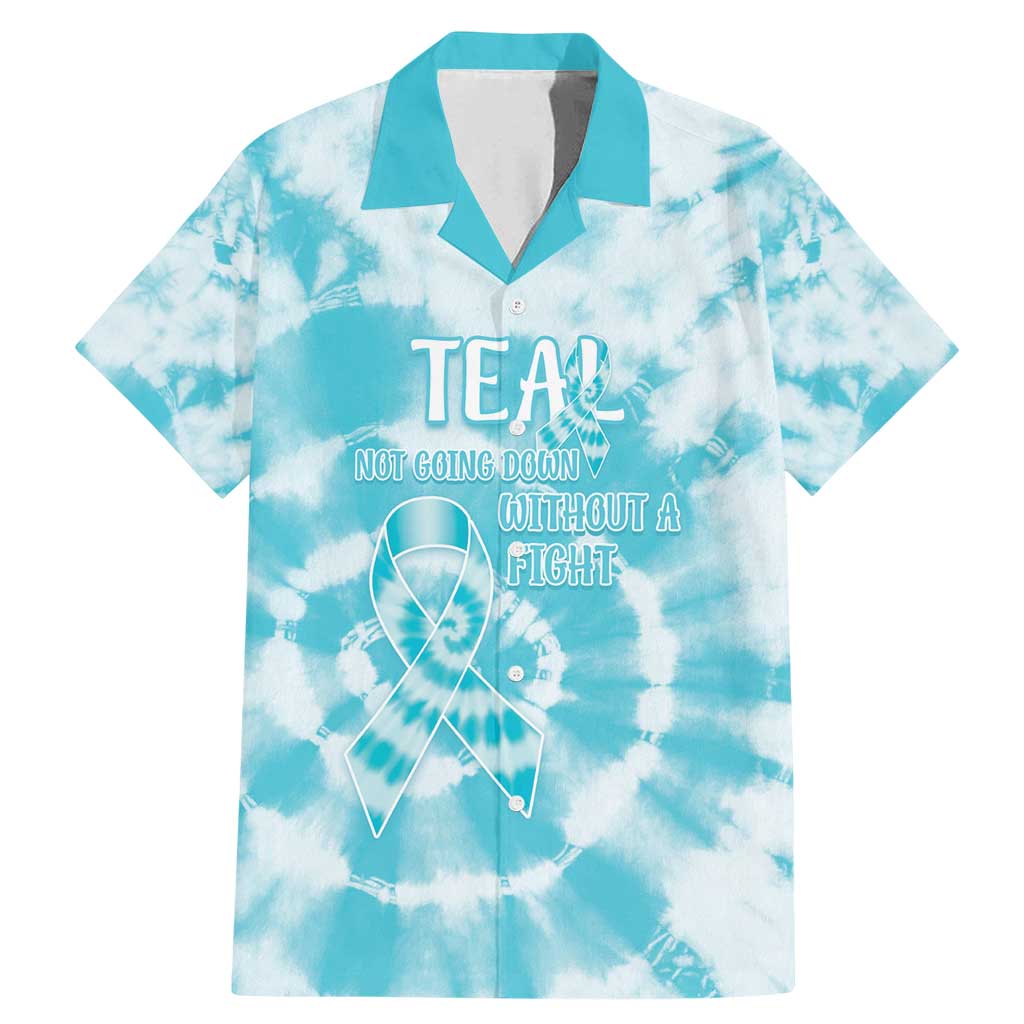 Teal Ribbon Cervical Cancer Awareness Family Matching Mermaid Dress and Hawaiian Shirt Not Going Down Without A Fight Tie Dye - Wonder Print Shop