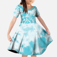Teal Ribbon Cervical Cancer Awareness Family Matching Off The Shoulder Long Sleeve Dress and Hawaiian Shirt Not Going Down Without A Fight Tie Dye - Wonder Print Shop