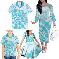 Teal Ribbon Cervical Cancer Awareness Family Matching Off The Shoulder Long Sleeve Dress and Hawaiian Shirt Not Going Down Without A Fight Tie Dye - Wonder Print Shop