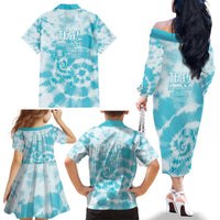 Teal Ribbon Cervical Cancer Awareness Family Matching Off The Shoulder Long Sleeve Dress and Hawaiian Shirt Not Going Down Without A Fight Tie Dye - Wonder Print Shop