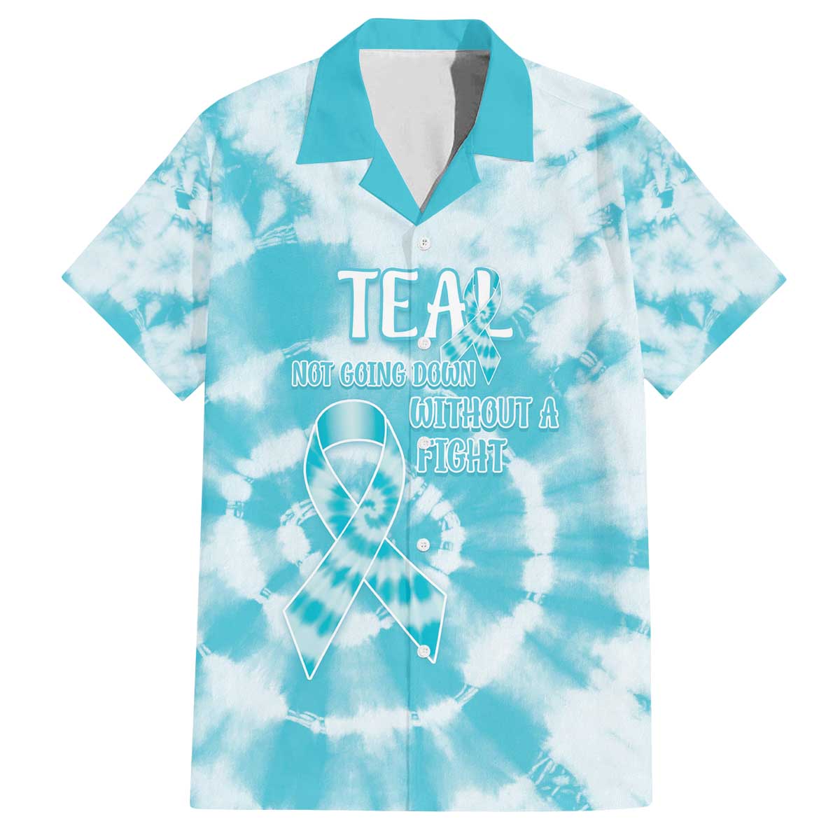 Teal Ribbon Cervical Cancer Awareness Family Matching Off The Shoulder Long Sleeve Dress and Hawaiian Shirt Not Going Down Without A Fight Tie Dye - Wonder Print Shop