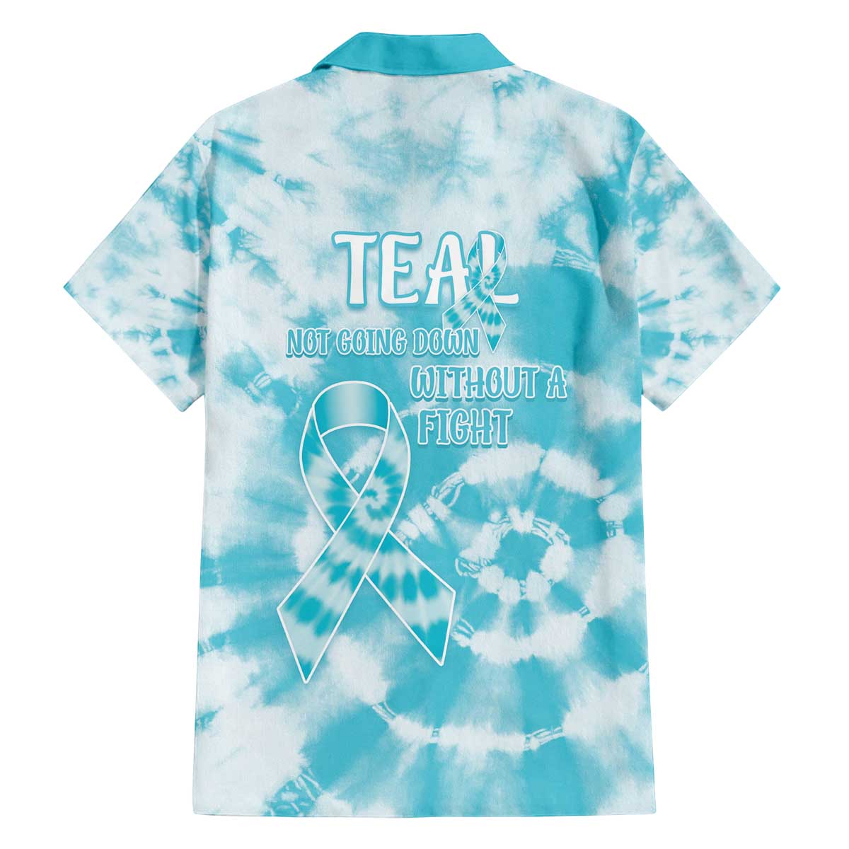 Teal Ribbon Cervical Cancer Awareness Family Matching Off The Shoulder Long Sleeve Dress and Hawaiian Shirt Not Going Down Without A Fight Tie Dye - Wonder Print Shop