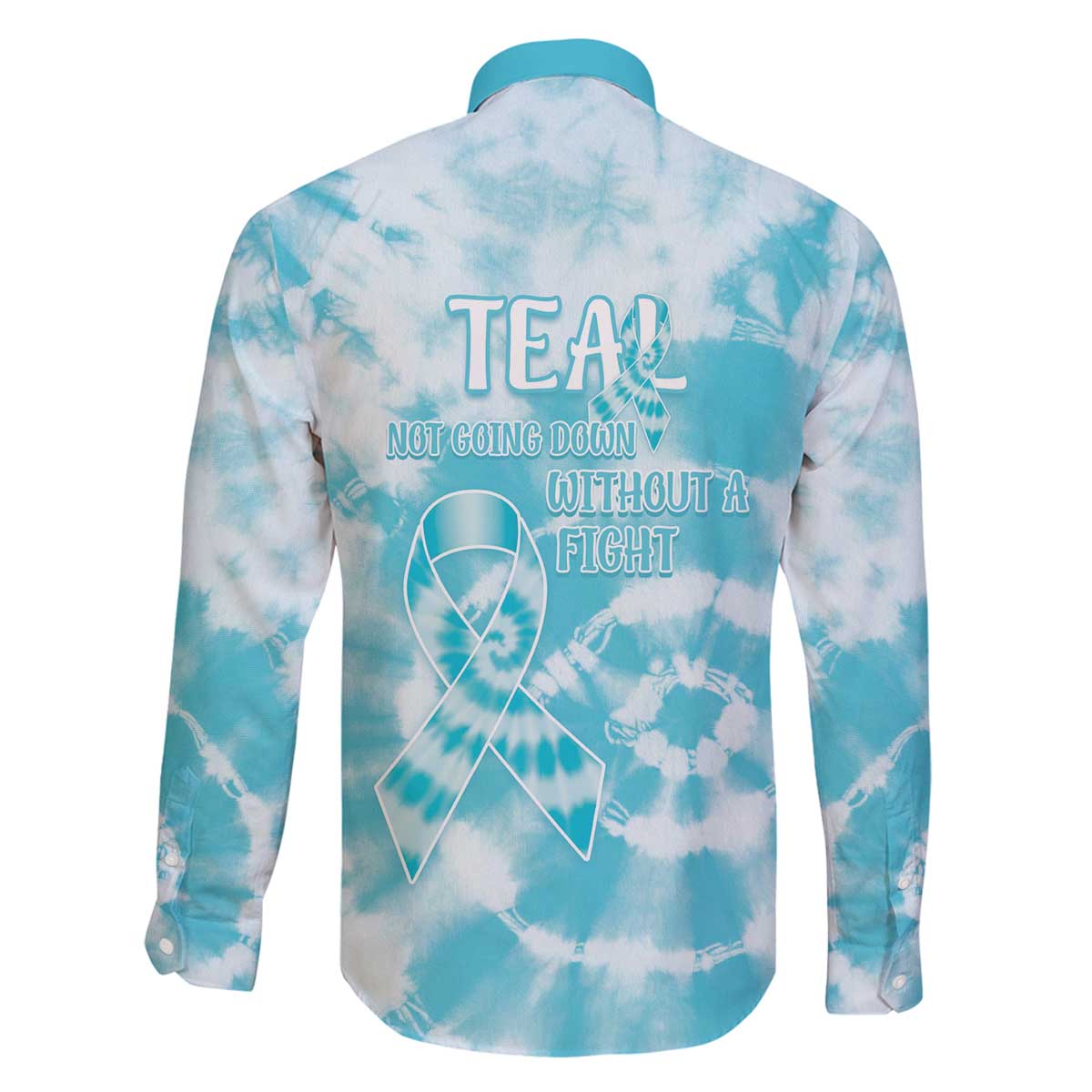 Teal Ribbon Cervical Cancer Awareness Family Matching Off The Shoulder Long Sleeve Dress and Hawaiian Shirt Not Going Down Without A Fight Tie Dye - Wonder Print Shop
