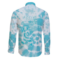 Teal Ribbon Cervical Cancer Awareness Family Matching Off The Shoulder Long Sleeve Dress and Hawaiian Shirt Not Going Down Without A Fight Tie Dye - Wonder Print Shop